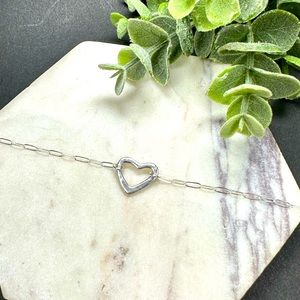 Heart Necklace Solid Sterling Silver floating Open Heart